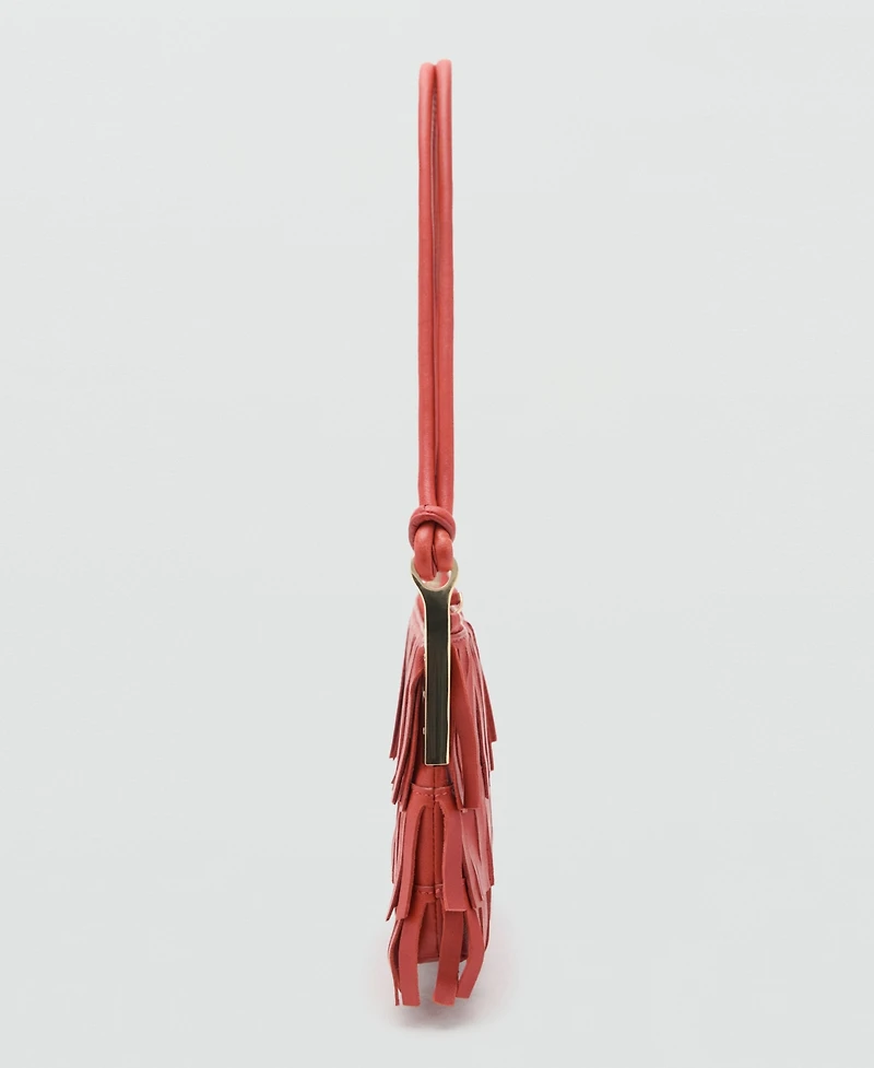 Mango Women's Fringes Detail Large Leather Shoulder Bag