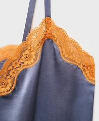 Mango Women's Contrasting Lace Silk Top