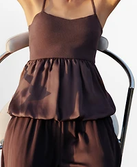 Mango Women's Crossed Back Combined Fabric Top
