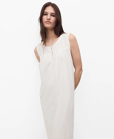 Mango Women's Embroidered Detail Cotton Nightdress