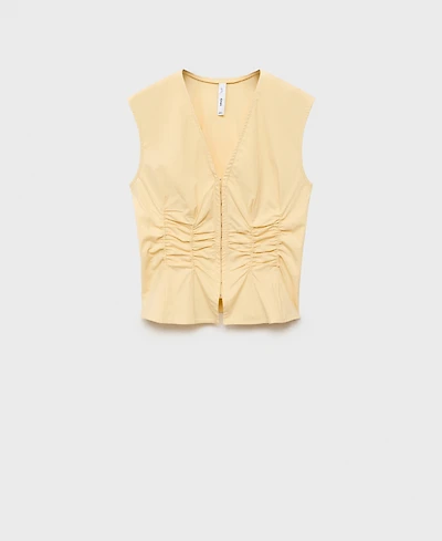 Mango Women's Gathered Cotton Blouse