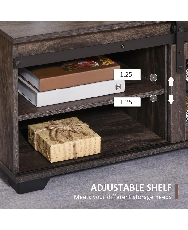 Homcom Farmhouse Table with Sliding Mesh Barn Door and Storage Cabinet