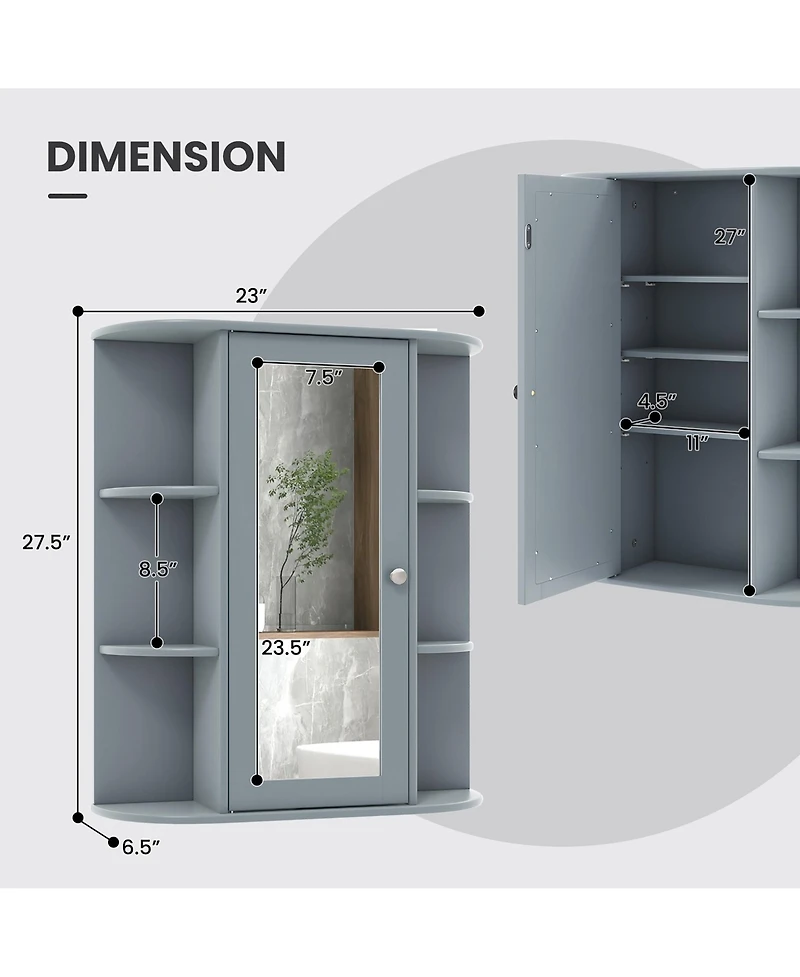 Gymax Bathroom Wall Medicine Cabinet Wall Mounted Storage Organizer