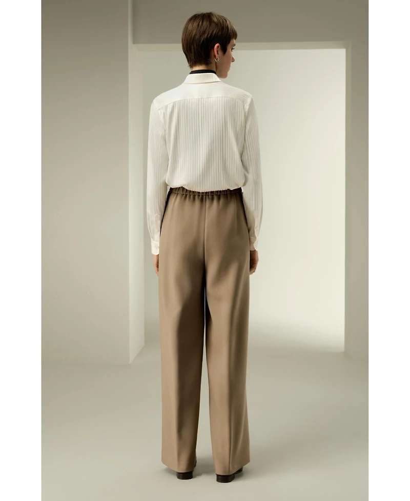 Lilysilk Women's Silk-Wool Pleated Wide-Leg Trousers