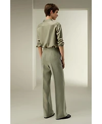 Lilysilk Women's Silk-Wool Twill Flare Pants