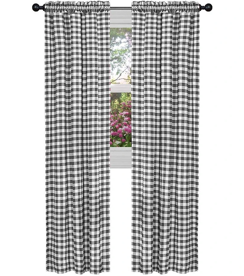 GoodGram Buffalo Check Gingham Custom Window Curtain Treatments - Single Panel 42 in. W x 63 L, Black