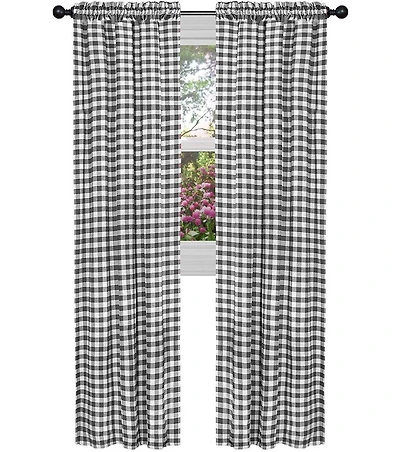 GoodGram Buffalo Check Gingham Custom Window Curtain Treatments - Single Panel 42 in. W x 63 L, Black