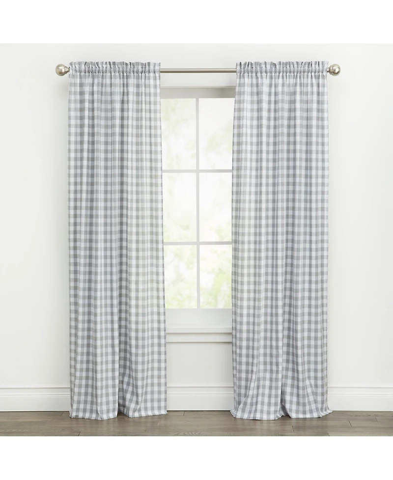 GoodGram Buffalo Check Gingham Custom Window Curtain Treatments - Single Panel 42 in. W x 63 L, Black