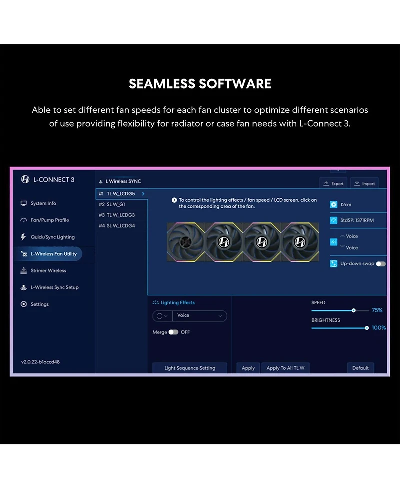 Lian-Li Uni Fan Tl Wireless 120mm Argb Case Fan with Controller, White, 3-Pack