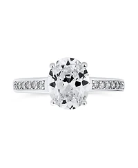 Bling Jewelry Classic 3CT Cz Oval Solitaire Promise Ring Cubic Zirconia Pave Filigree Band Sterling Silver