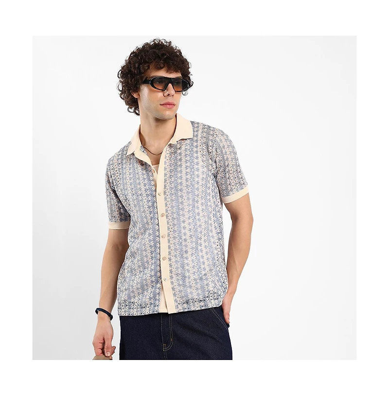 Campus Sutra Men's Ditsy Floral Knit Shirt