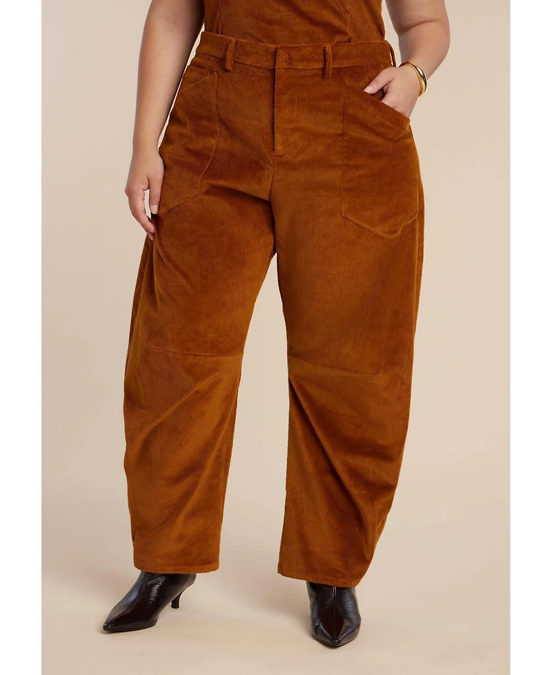 Eloquii Women's Corduroy Barrel Leg Pants