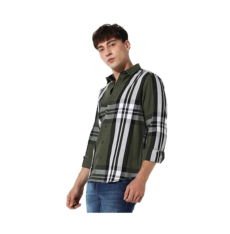 Campus Sutra Men's Tartan Plaid Dark Green Shirt