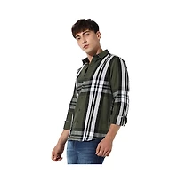 Campus Sutra Men's Tartan Plaid Dark Green Shirt