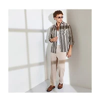 Campus Sutra Men's Taupe Brown & Sepia Brown Multitrack Striped Oversized Shirt