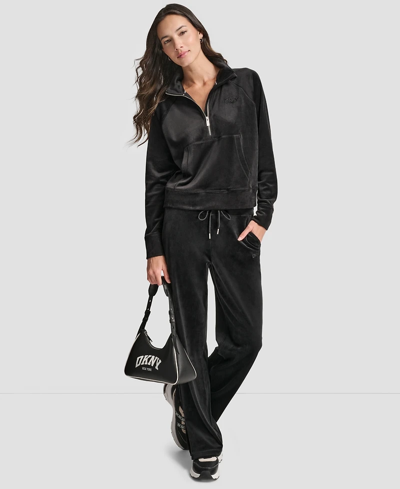 Dkny Women's Platinum Velour Embroidered Logo Sweatshirt