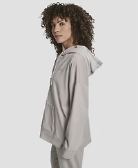 Dkny Women's Platinum Velour Rhinestone Logo Full-Zip Hoodie
