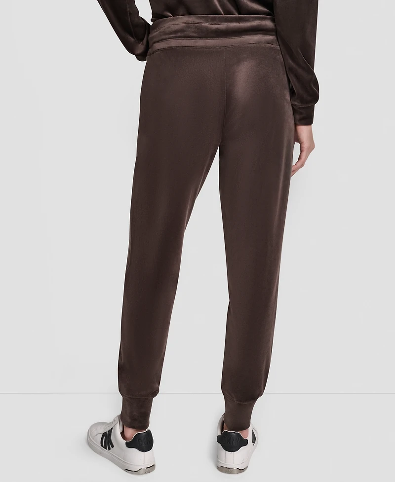 Dkny Women's Platinum Velour Rhinestone Logo Slim Fit Joggers
