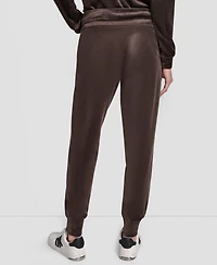 Dkny Women's Platinum Velour Rhinestone Logo Slim Fit Joggers