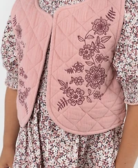 Rare Editions Little Girls Floral Corduroy Dress with Quilted Vest, 2 pc