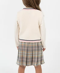 Rare Editions Little Girls' Plaid Skort Dress with Cable Knit Vest, 2 pc
