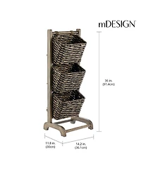 mDesign Water Hyacinth 3-Tiered Storage Baskets Floor Stand - Black/Black Wash