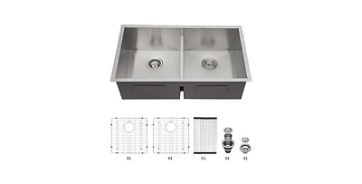 Flynama 33 Inch 16-Gauge Stainless Steel Double Bowl Undermount Kitchen Sink with Soundproofing