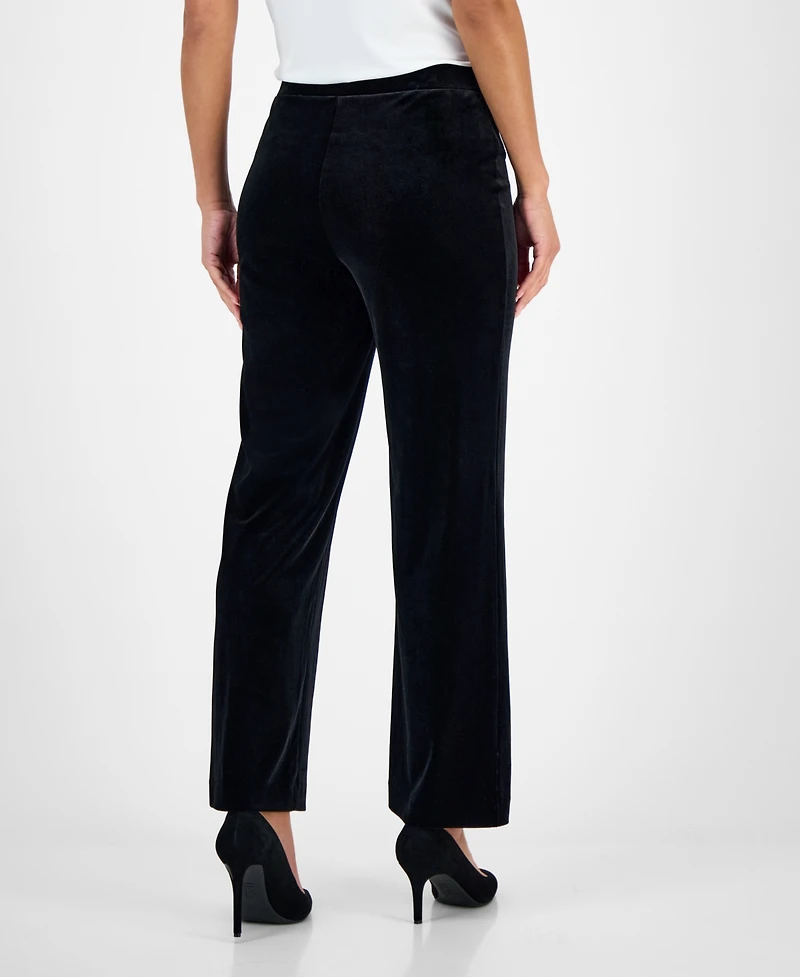 Kasper Petite Velvet High-Rise Wide-Leg Pull-On Pants