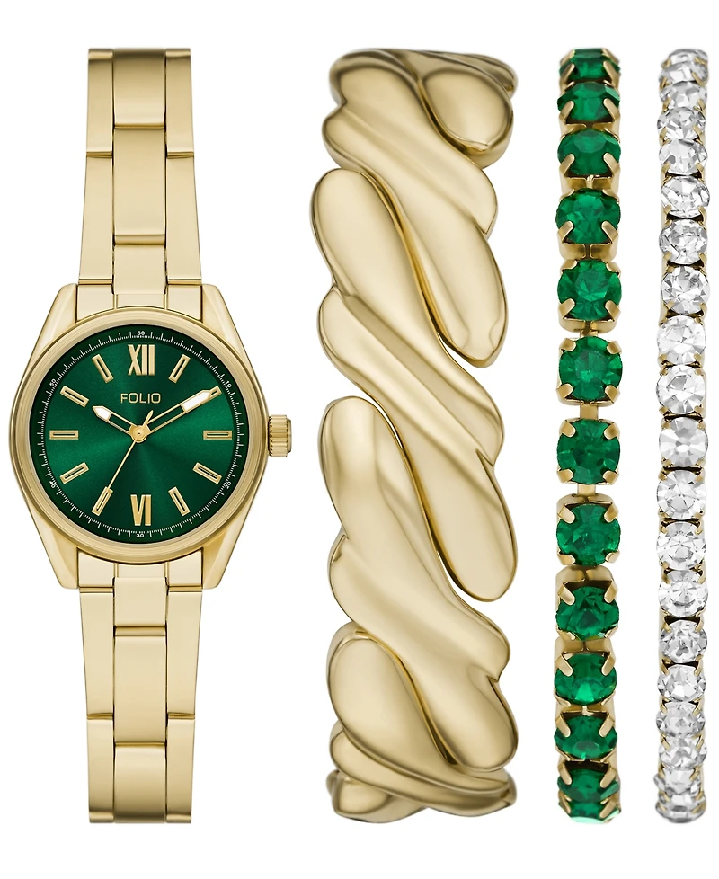 Folio Women's Quartz Three-Hand Gold Alloy Watch Set, 27mm