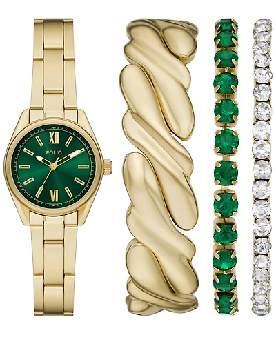 Folio Women's Quartz Three-Hand Gold Alloy Watch Set, 27mm