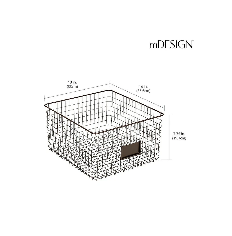 mDesign Bedroom Closet Storage Organizer Basket with Label Slot, 2 Pack, Bronze