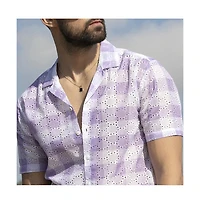 Campus Sutra Men's Lavender & Chalk White Buffalo Check Shirt