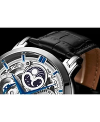 Stuhrling Men's Legacy Black Leather, Silver-Tone Dial, 46mm Round Watch