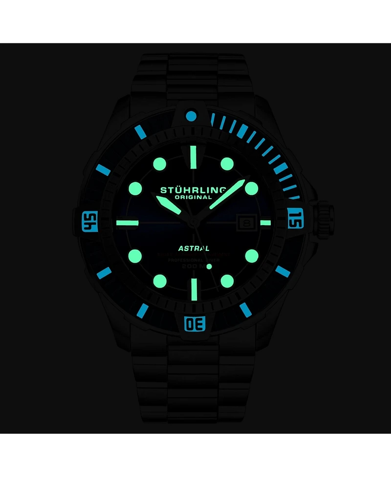 Stuhrling Men s Astral Diver 44mm Swiss Automatic Watch, Dial, Stainless Steel Bracelet, Rotating Bezel