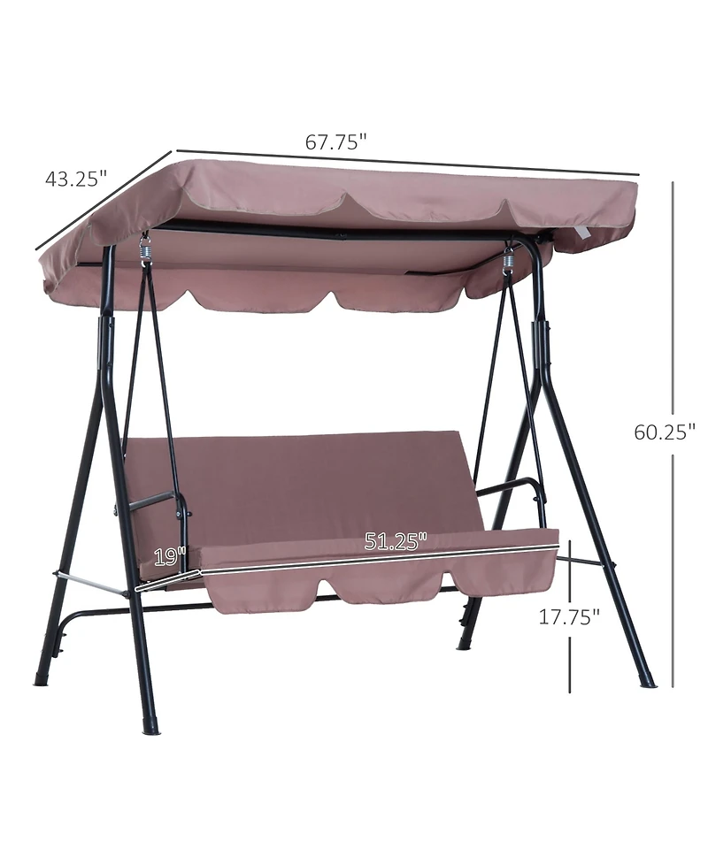 Flynama 67 Inch 3-Seat Patio Swing Chair with Adjustable Canopy and 440lb Capacity