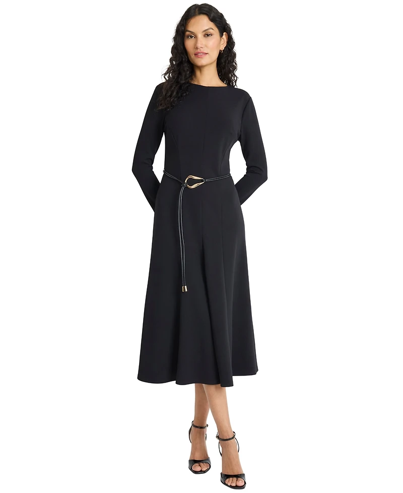 Maggy London Women's Tie Belt Long Sleeve Midi Dress