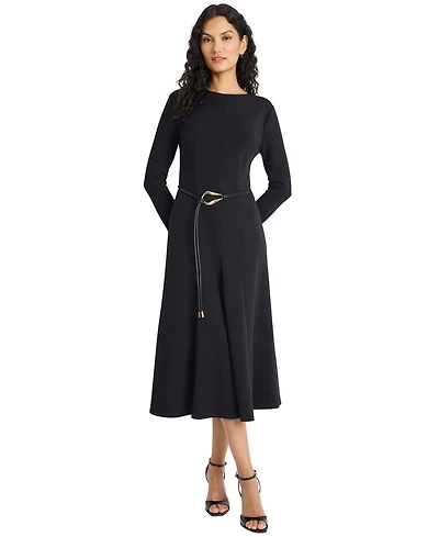 Maggy London Women's Tie Belt Long Sleeve Midi Dress