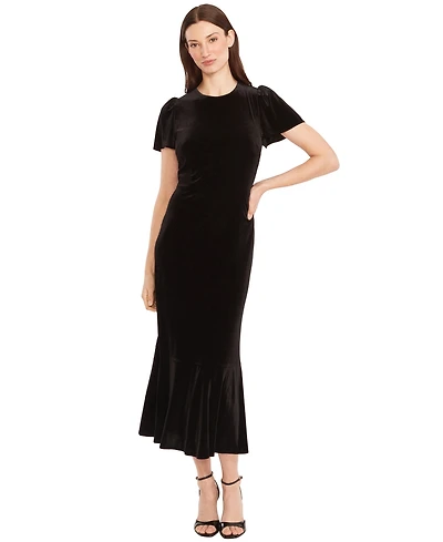 Maggy London Women's Short Sleeve Velvet Midi Dress