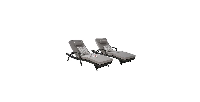 Flynama 76 Inch Wicker Reclining Lounge Chair Set of 2 with 600lb Capacity