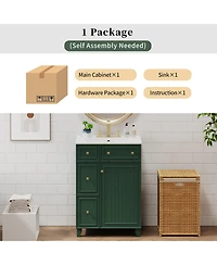 Casainc 24" Bathroom Vanity Cabinet with Ceramic Sink, 2 Drawers and 1 Soft-Close Door