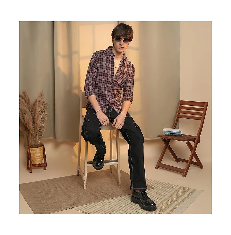 Campus Sutra Men's Mauve Tartan Plaid Shirt