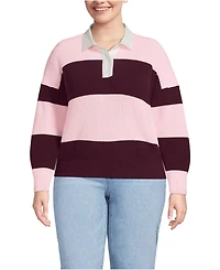 Lands' End Plus Drifter Rugby with Woven Collar Sweater