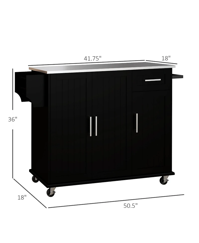 Halifax North America Black Rolling Kitchen Island with Drawers and Spice Rack