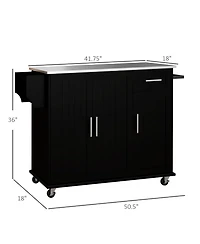 Halifax North America Black Rolling Kitchen Island with Drawers and Spice Rack