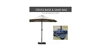 Flynama 15 Ft Double Sided Rectangular Patio Umbrella with Base and Crank