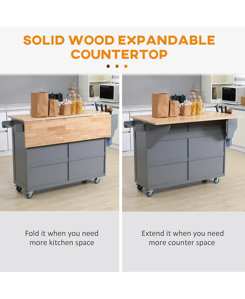 Halifax North America Dark Gray Kitchen Helper: Utility Cart with Drop-Leaf & Rubber Wood Top