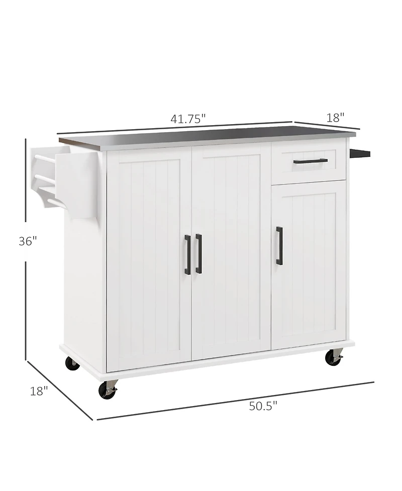 Halifax North America White Rolling Kitchen Island: Stainless Top, 3 Cabinets