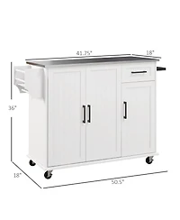 Halifax North America White Rolling Kitchen Island: Stainless Top, 3 Cabinets