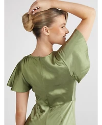 Six Stories Women's Flutter Sleeve Satin Bridesmaid Dress