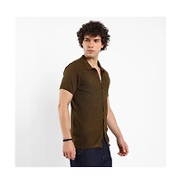 Campus Sutra Men's Mocha Brown Harlequin-Textured Knit Shirt